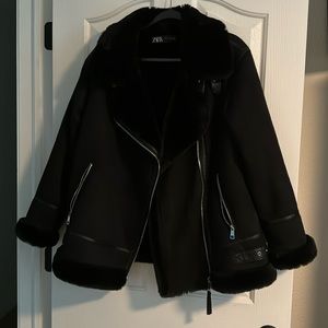 Faux suede faux fur jacket